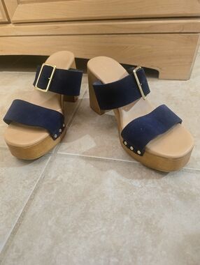 Avellini Sandals Blue Suede Platform Heel Italy Boho Cottage Size 9